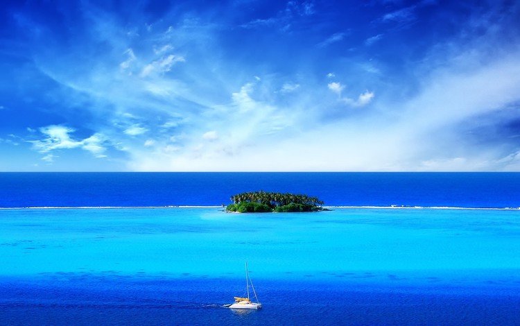 синий, море, лодка, остров, тропики, blue, sea, boat, island, tropics