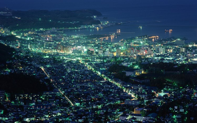 ночь, огни, город, япония, хоккайдо, night, lights, the city, japan, hokkaido
