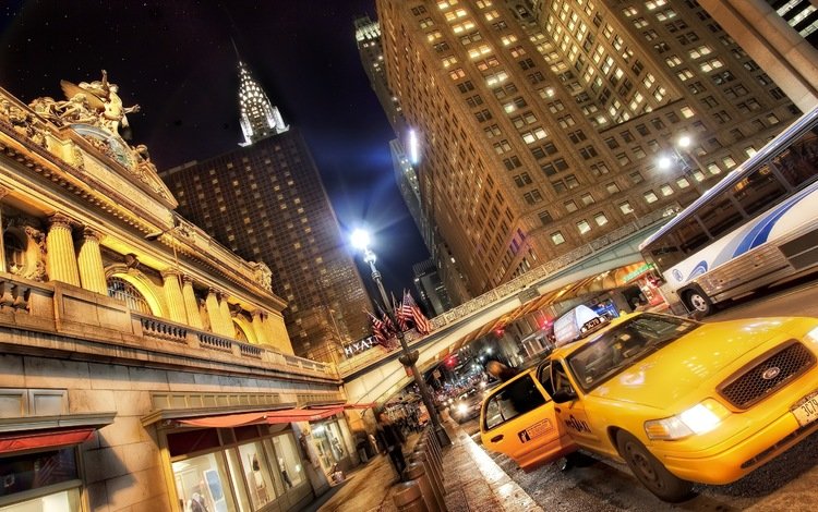 ночь, город, мегаполис, улица, нью-йорк, здания, автомобили, городской пейзаж, night, the city, megapolis, street, new york, building, cars, the urban landscape