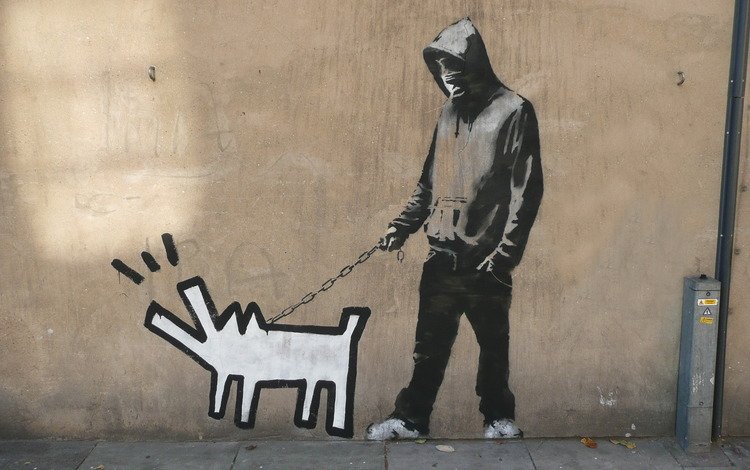 banksy, графитти, haring dog, graffiti