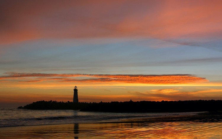 закат, отражение, маяк, sunset, reflection, lighthouse