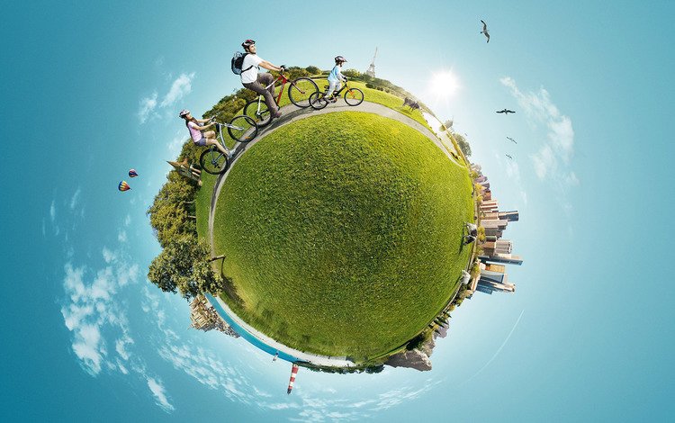 трава, панорама, шар, велосипедисты, grass, panorama, ball, cyclists