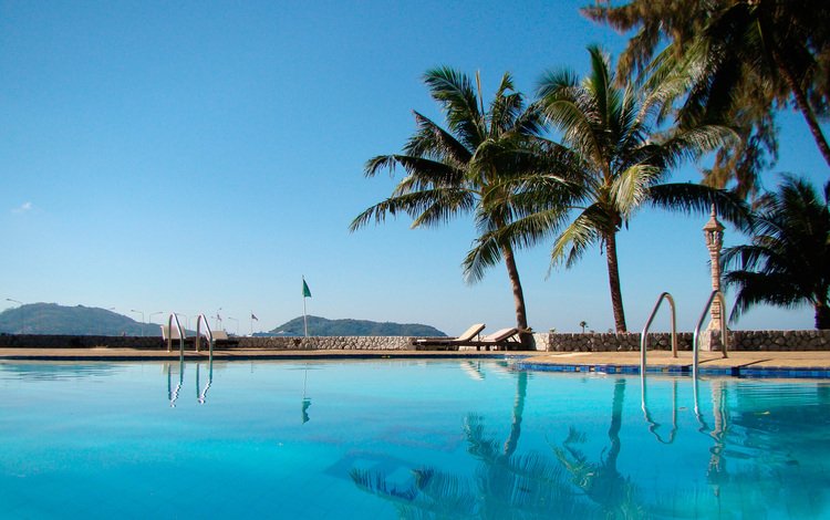 пальмы, бассейн, отдых, отель, таворн бич, palm trees, pool, stay, the hotel, tavorn beach