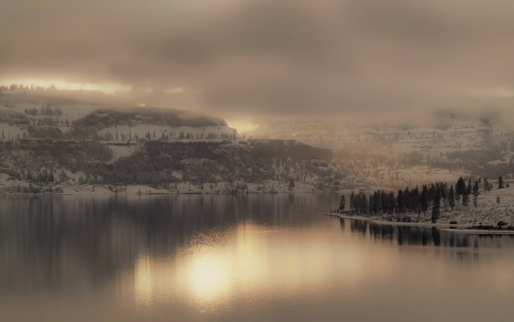 озеро, туман, ландшафт, lake, fog, landscape