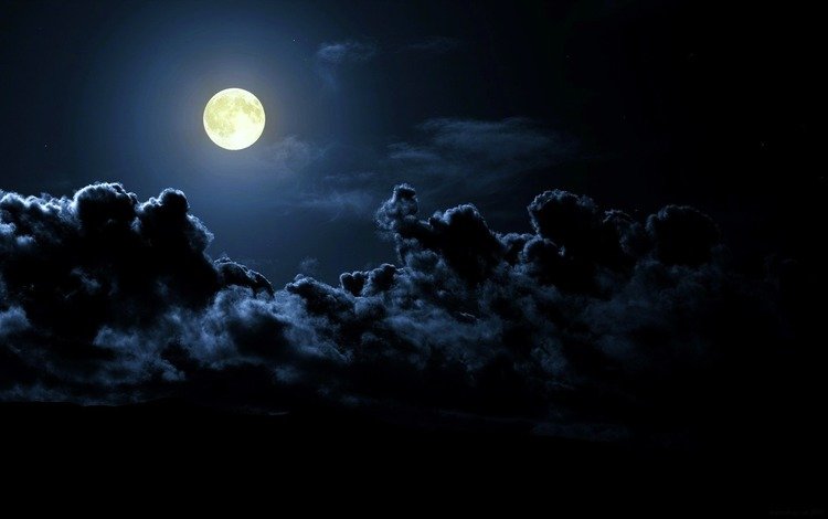 облака, ночь, луна, clouds, night, the moon