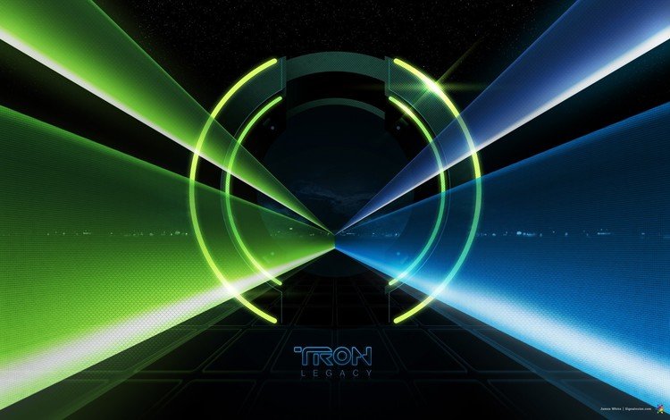 зелёный, синий, лучи, трон наследие, green, blue, rays, tron legacy