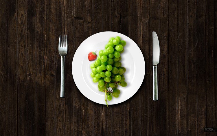 виноград, вилка, тарелка, ножик, grapes, plug, plate, knife