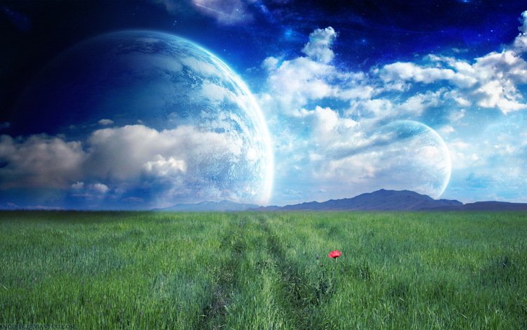 трава, облака, поле, планета, grass, clouds, field, planet