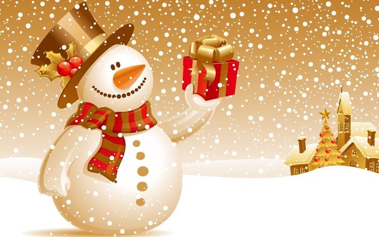 снег, новый год, зима, снеговик, подарок, елочная, snow, new year, winter, snowman, gift, christmas