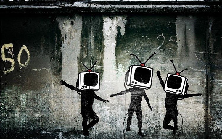 телевизор, стена, граффити, tv, wall, graffiti