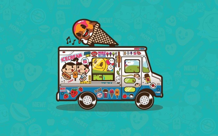 вектор, мороженое, фургон, vector, ice cream, van