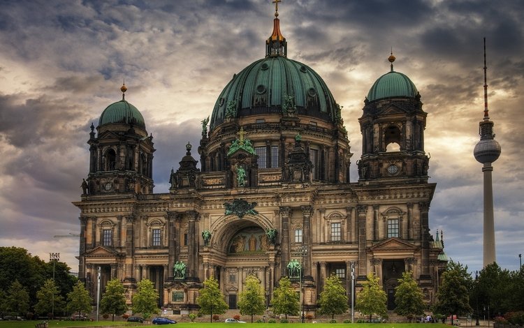 небо, собор, германия, купол, берлинский кафедральный собор, the sky, cathedral, germany, the dome, berlin cathedral