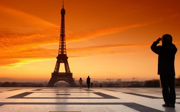закат, париж, франция, эйфелева башня, турист, sunset, paris, france, eiffel tower, tourist