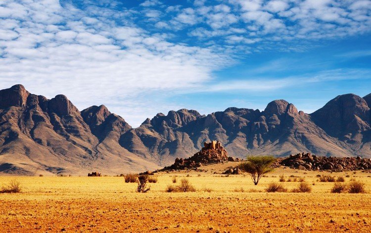 небо, облака, горы, пустыня, саванна, намибия, скалистые горы, кустарники, the sky, clouds, mountains, desert, savannah, namibia, rocky mountains, shrubs