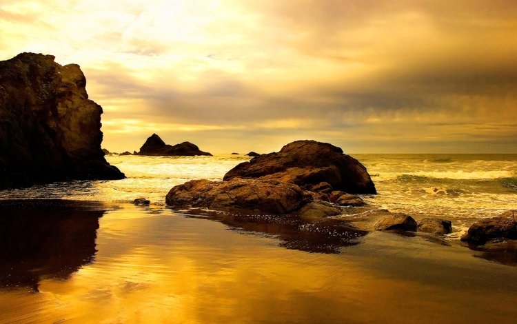 скалы, камни, берег, закат, пляж, океан, rocks, stones, shore, sunset, beach, the ocean