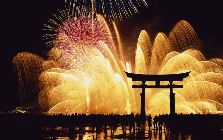 ночь, япония, фейерверк, night, japan, fireworks