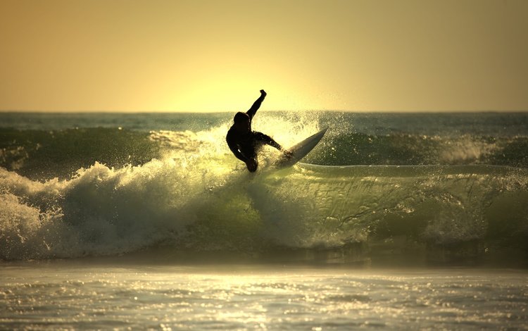 закат, море, доска, волна, сёрфер, sunset, sea, board, wave, surfer