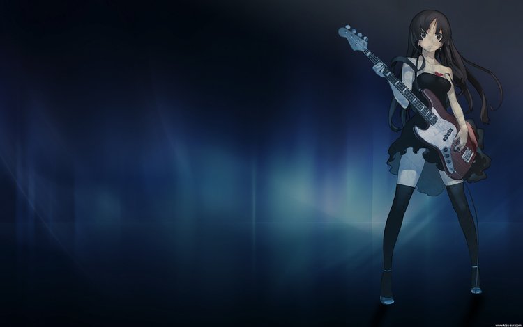 девушка, гитара, аниме, k-on, музыкант, мио, акияма, girl, guitar, anime, musician, m & e, akiyama