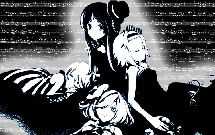 k-on, черно-белое аниме, black and white anime