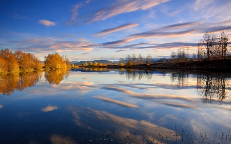 небо, облака, деревья, озеро, отражение, осень, the sky, clouds, trees, lake, reflection, autumn