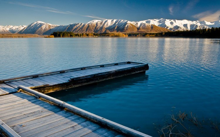 озеро, горы, природа, пирс, новая зеландия, lake, mountains, nature, pierce, new zealand