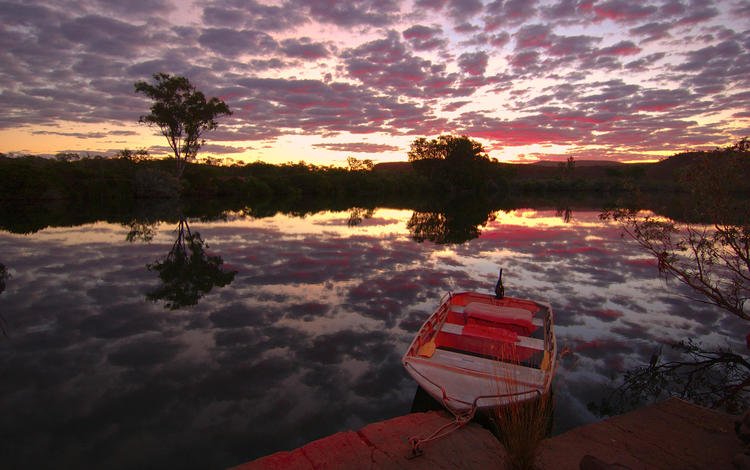 озеро, река, природа, берег, закат, лодка, австралия, lake, river, nature, shore, sunset, boat, australia