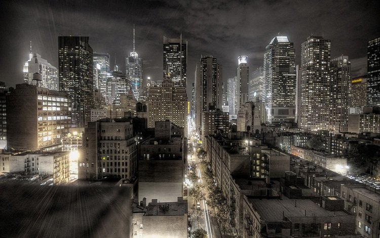 ночь, огни, город, сша, нью-йорк, night, lights, the city, usa, new york