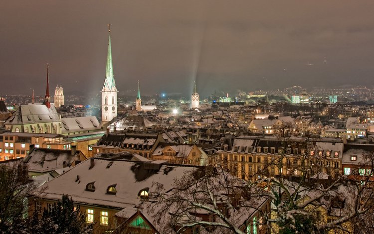снег, зима, город, швейцария, крыша, цюрих, snow, winter, the city, switzerland, roof, zurich
