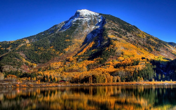 деревья, озеро, горы, отражение, осень, trees, lake, mountains, reflection, autumn