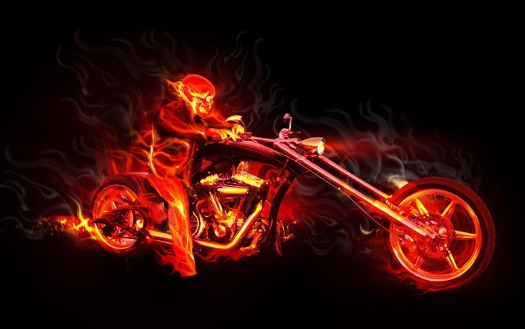 пламя, огонь, мотоцикл, череп, flame, fire, motorcycle, skull