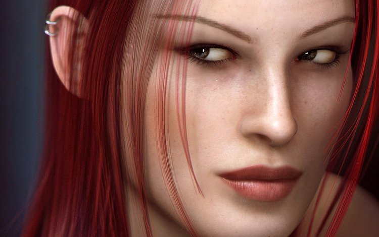 девушка, портрет, взгляд, лицо, эльфийка, красные волосы, girl, portrait, look, face, elf, red hair