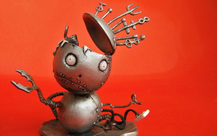 робот, металлический, красный фон, божок цивилизации, robot, metal, red background