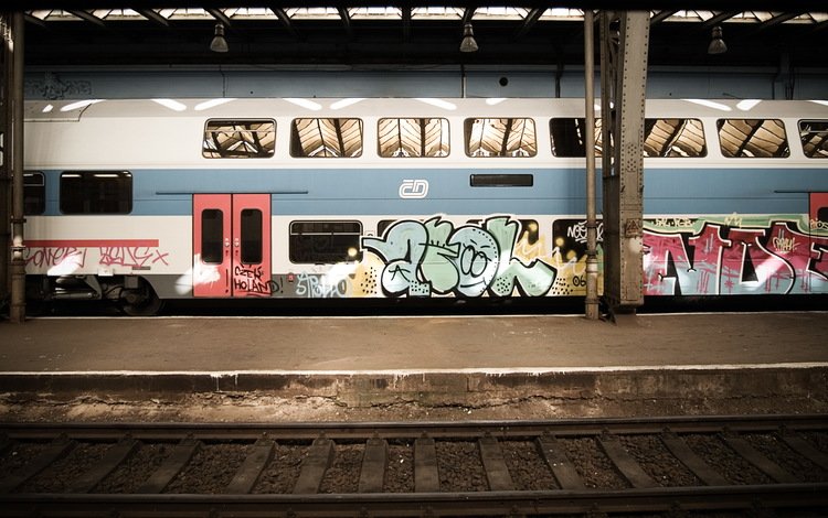 железная дорога, граффити, электричка, вагон, railroad, graffiti, train, the car