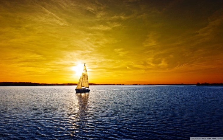 закат, море, парусник, sunset, sea, sailboat
