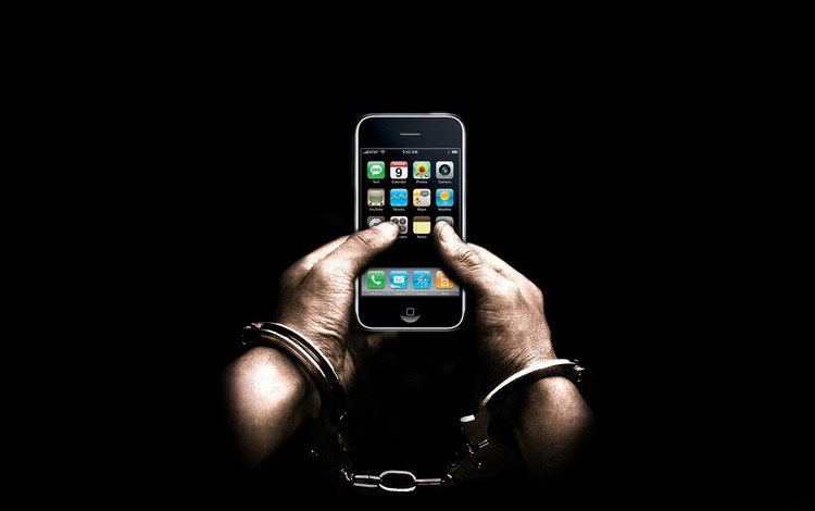 черный фон, руки, телефон, наручники, айфон, black background, hands, phone, handcuffs, iphone
