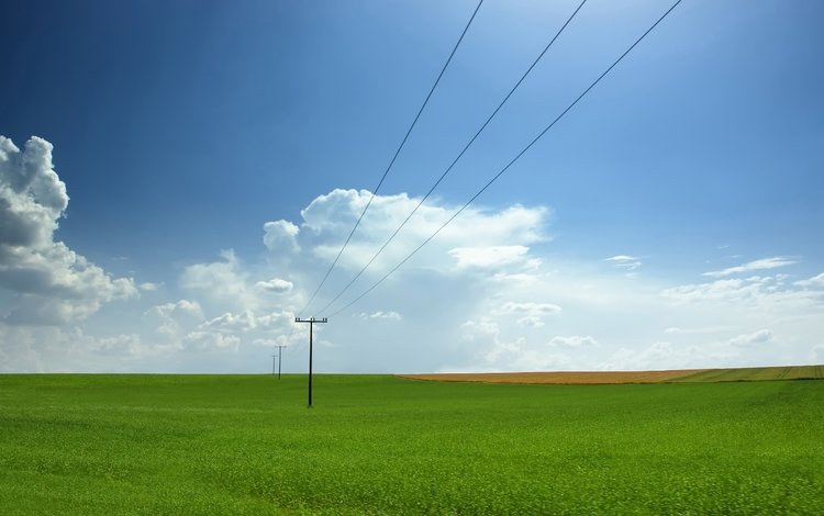 небо, линии электропередач, облака, провода, природа, пейзаж, поле, лэп, столб, the sky, clouds, wire, nature, landscape, field, power lines, post
