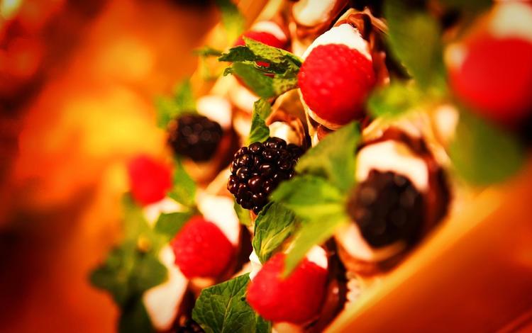 мята, малина, ягоды, десерт, ежевика, тарталетки, mint, raspberry, berries, dessert, blackberry, tartlets