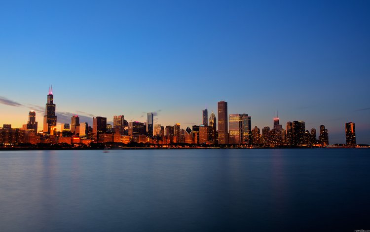 закат, небоскребы, океан, чикаго, sunset, skyscrapers, the ocean, chicago
