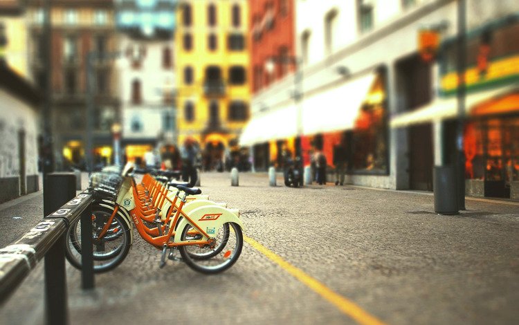 город, улица, велосипед, блюр, tilt-shift, стоянка велосипедов, размытый фон, the city, street, bike, blur, bike parking, blurred background