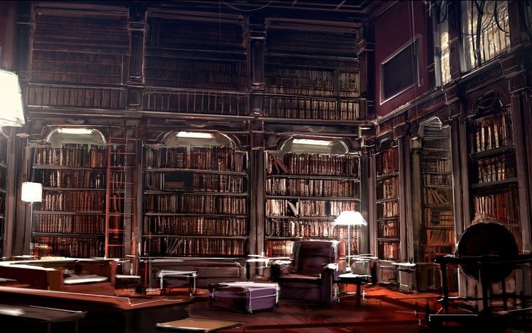 интерьер, библиотека, kafka library, by gryphart, interior, library