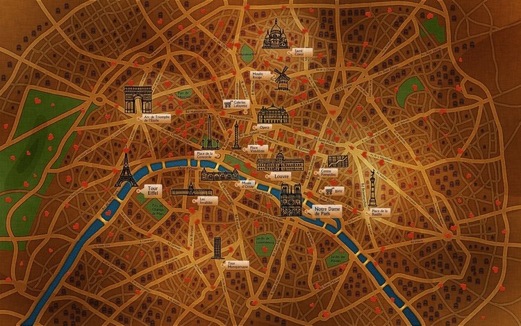 карта, париж, географическая карта, map, paris