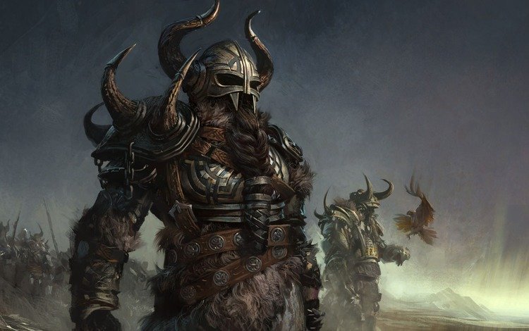 воин, шлем, коса, рога, борода, warrior, helmet, braid, horns, beard
