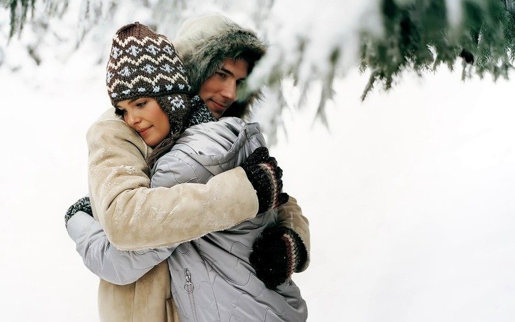 снег, зима, пара, нежность, объятия, влюбленные, милая улыбка, snow, winter, pair, tenderness, hugs, lovers, a nice smile