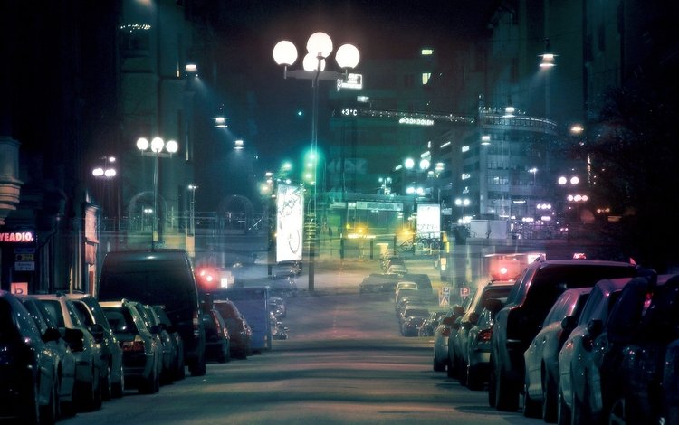 дорога, ночь, фонари, огни, город, улица, машины, автомобили, road, night, lights, the city, street, machine, cars
