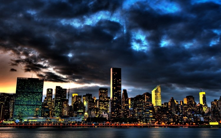 тучи, город, небоскребы, дома, нью-йорк, здания, clouds, the city, skyscrapers, home, new york, building