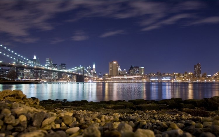 ночь, пляж, мост, сша, нью-йорк, бруклинский мост, night, beach, bridge, usa, new york, brooklyn bridge