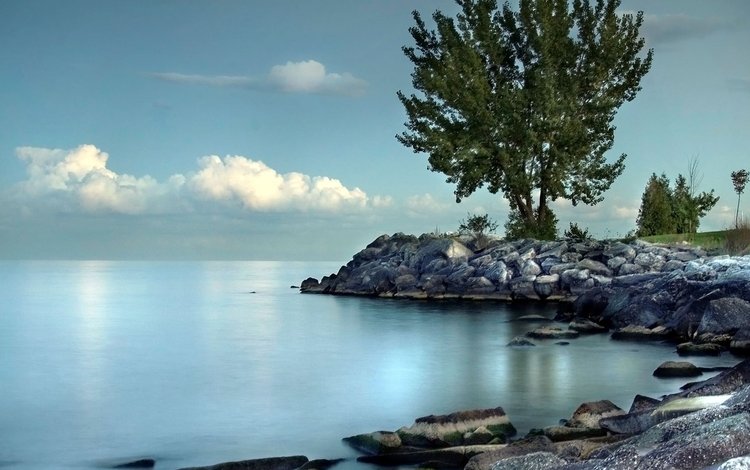 небо, озеро, природа, дерево, камни, берег, море, the sky, lake, nature, tree, stones, shore, sea