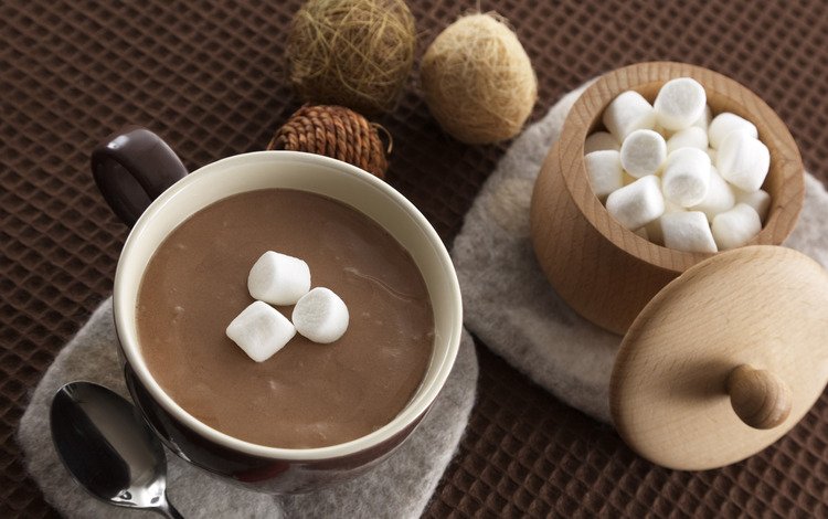 чашка, зефир, ложка, горячий шоколад, маршмеллоу, cup, marshmallows, spoon, hot chocolate