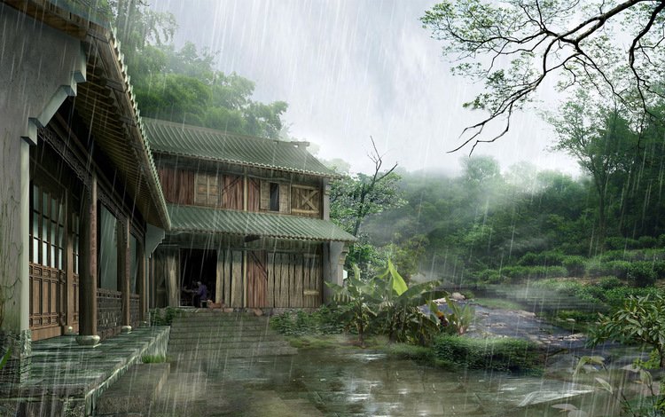 япония, дом, дождь, japan, house, rain