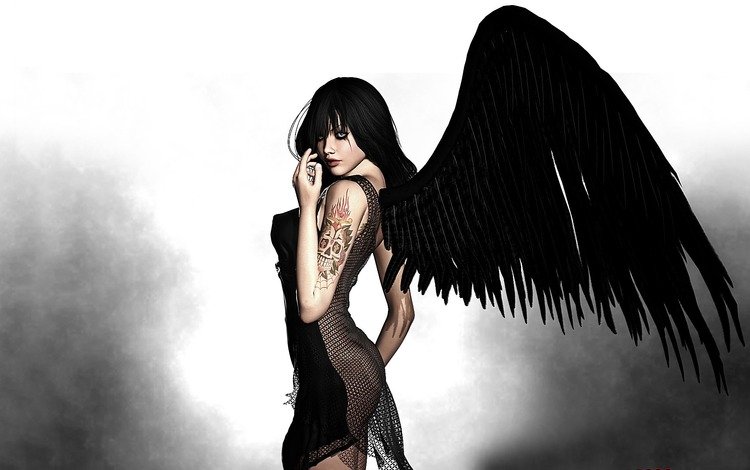 крылья, черный, ангел, фчя64, wings, black, angel